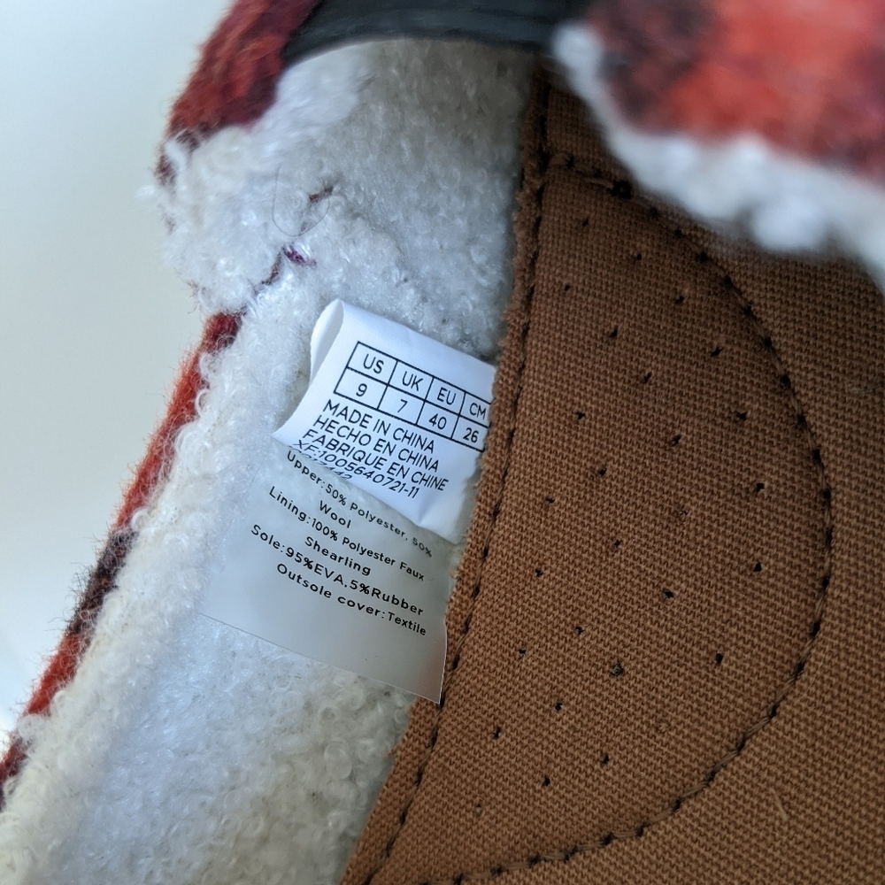 TOMS Slip On Flats Belmont Wool Blend Red Plaid Upper Faux Shearling Lined 9 NWT - Picture 12 of 13
